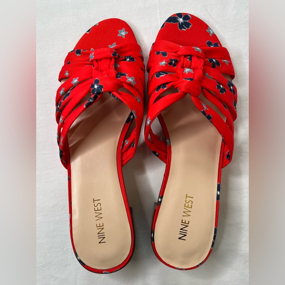 Nine West Red Floral Robertson Slide Sandal,  Sz 8.5, NWT - Picture 3 of 7